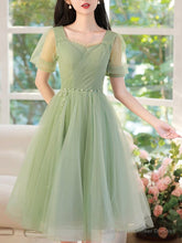 A-Line Green Tulle Short Prom Dress, Green Short Formal Dress